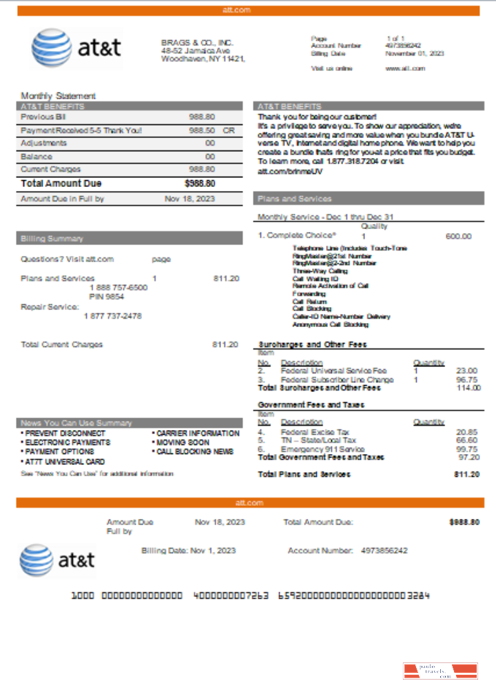 Texas AT&T telecommunications business utility, bill,  SCR PSD template